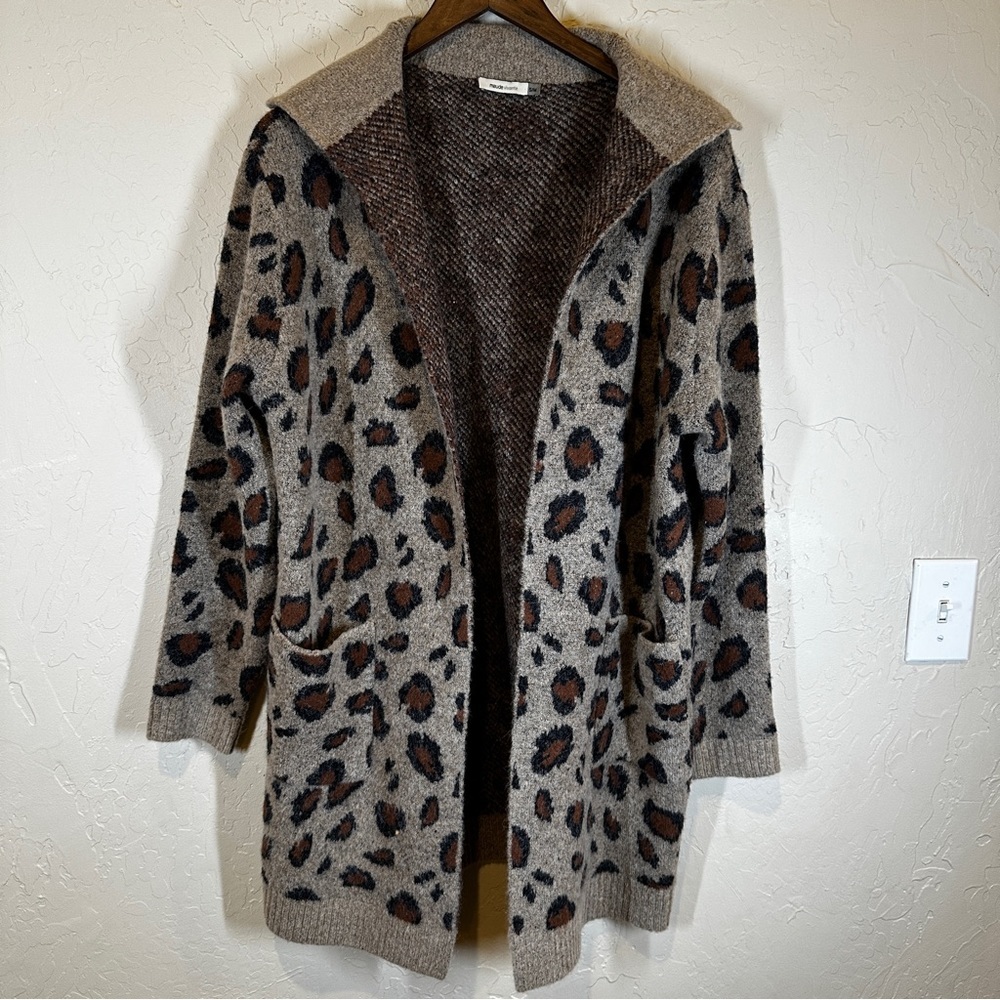 Maude Vivante Soft Leopard Print Cardigan Open Front Sweater Womens Sz S/M Brown